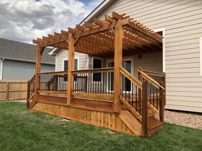 Hardwood Deck with Pergola & Stairways built by Deck Works in Colorado Springs