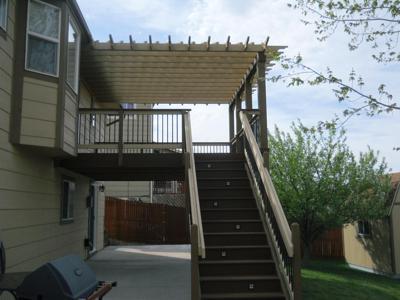 Composite Deck with Pergola, Stairway & Accent Lighting built by Deck Works in Colorado Springs