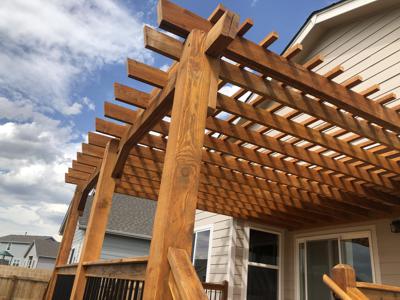 Hardwood Deck with Pergola & Stairways built by Deck Works in Colorado Springs