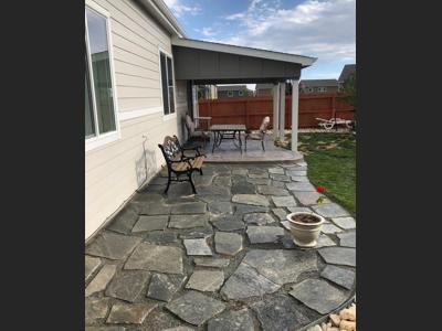 Deck Cover with Stamped Concrete built by Deck Works in Colorado Springs