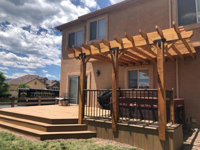 Composite Deck with Pergola & Hot Tub built by Deck Works in Colorado Springs