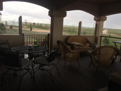 Stucco Deck with Stairway & Outdoor Living Space by Deck Works in Colorado Springs