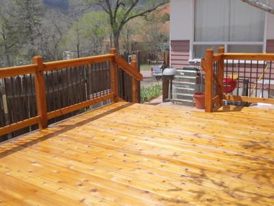 Multi Level Hardwood Deck with Custom Rail by Deck Works in Colorado Springs