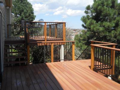 Multi Level Deck with Iron Rail, Stairs & Accent Lighting built by Deck Works in Colorado Springs