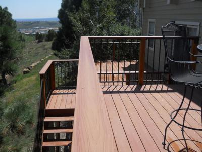 Multi Level Deck with Iron Rail, Stairs & Accent Lighting built by Deck Works in Colorado Springs